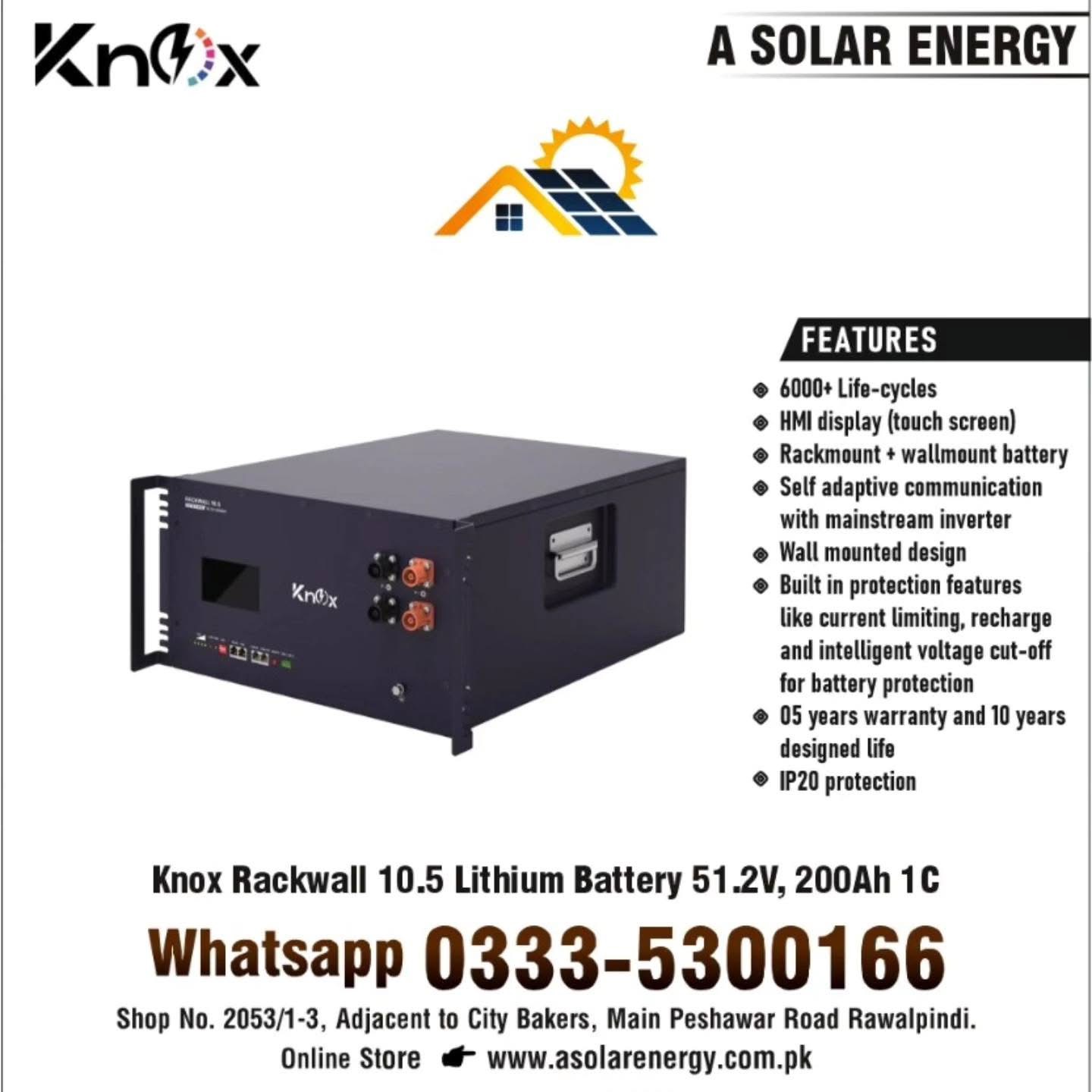 Knox Rackwall 10.5 Lithium Battery 51.2V,200Ah 1C