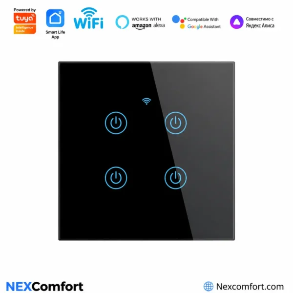 4 Gang Touch with Power Icon Black | WiFi Smart Light Switch