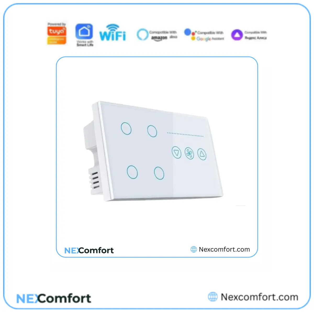 4 Gang With Fan Dimmer _ White Glass Panel 4 Gang With Fan Dimmer | White Glass Panel - Image 1