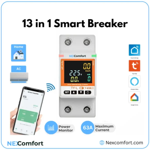 63A Smart Circuit Breaker | Voltage, Ampere Protector NCEP63