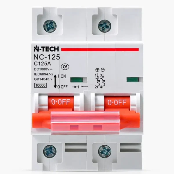 N-Tech NC-125 2 Pole 125A DC MCB Overload & Short-Circuit Protection