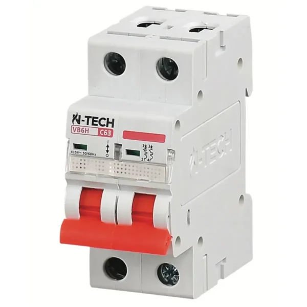 N-Tech VB6H 2 Pole AC MCB Overload & Short-Circuit Protection