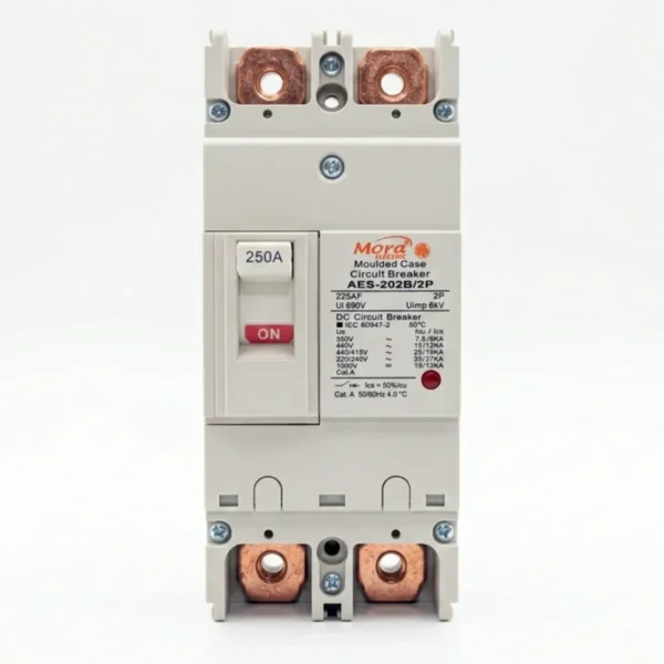 Mora AES202N/AES125N 2P DC MCCB Breaker with Copper Points for Solar Panels & Battery Systems
