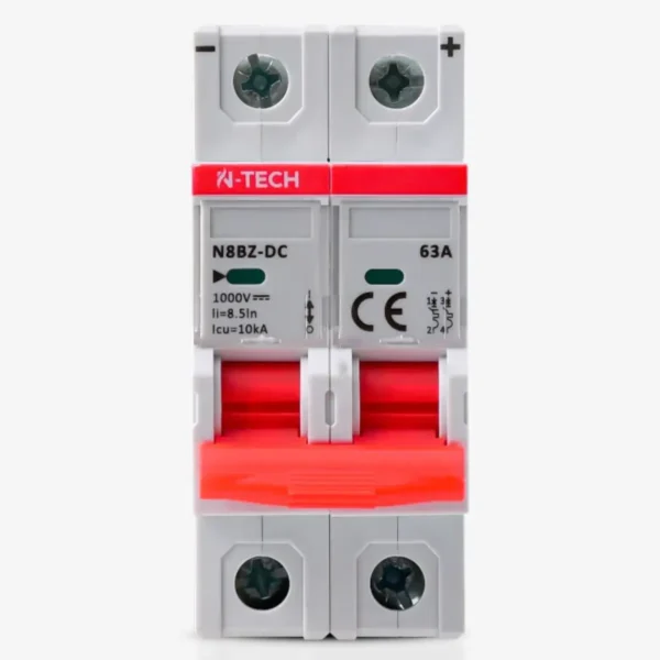 N-Tech N8BZ 2 Pole 63A DC MCB Overload & Short-Circuit Protection