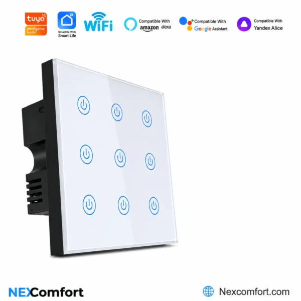 Smart WiFi 8 Gang Touch Switch | White WiFi switch