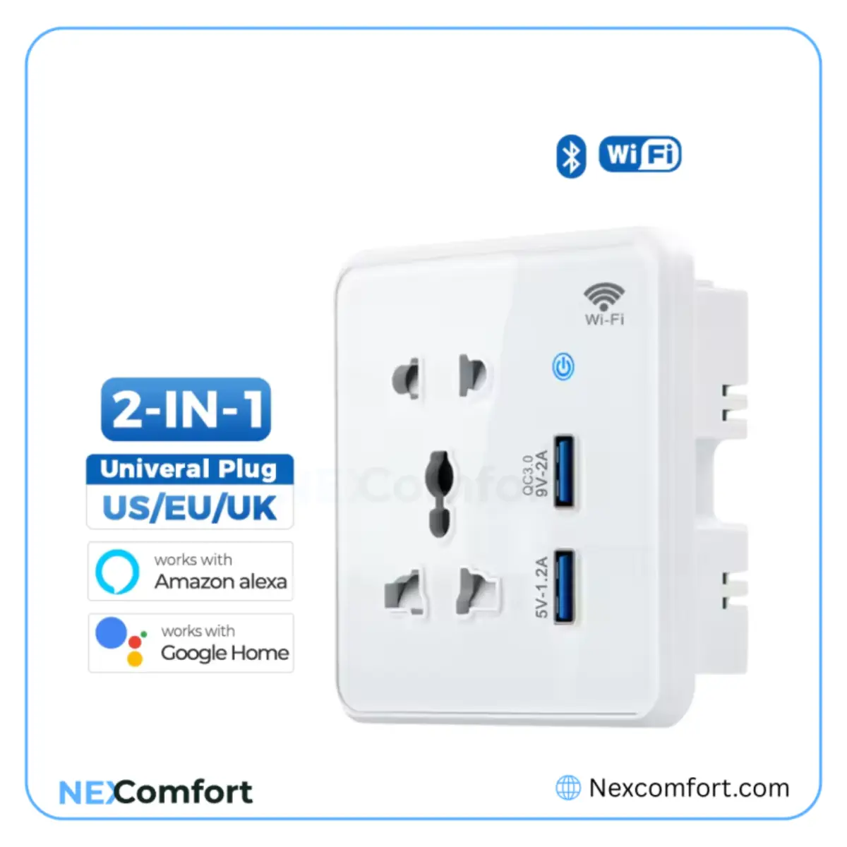 Smart WiFi Wall Socket 10A White with Universal Plug & Dual USB Ports Touch Switch Smart WiFi Wall Socket 10A White with Universal Plug & Dual USB Ports Touch Switch - Image 1
